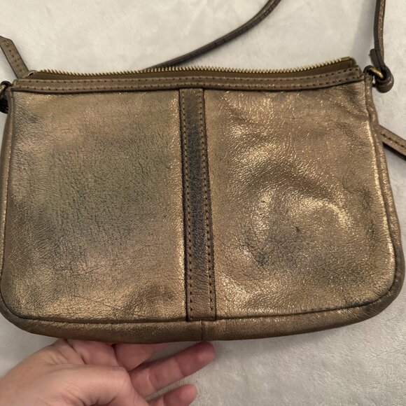 Fossil Erin Small Top Zip Metallic Bronze Rose Gold Crossbody Purse Shoulder Bag - Picture 5 of 10